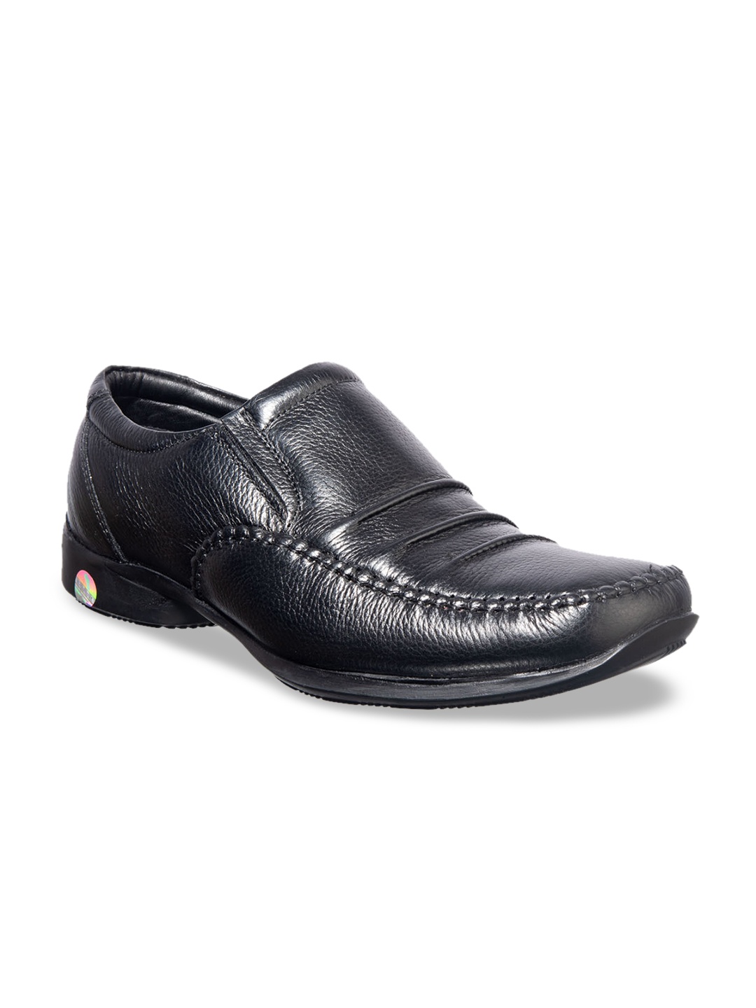 

Khadims Men Black Solid Leather British Walkers Formal Slip-Ons