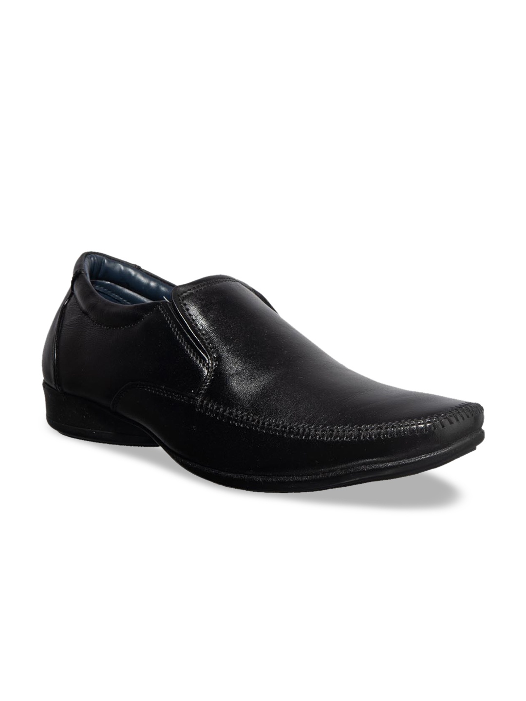 

Khadims Men Black Solid Leather Formal Slip-Ons