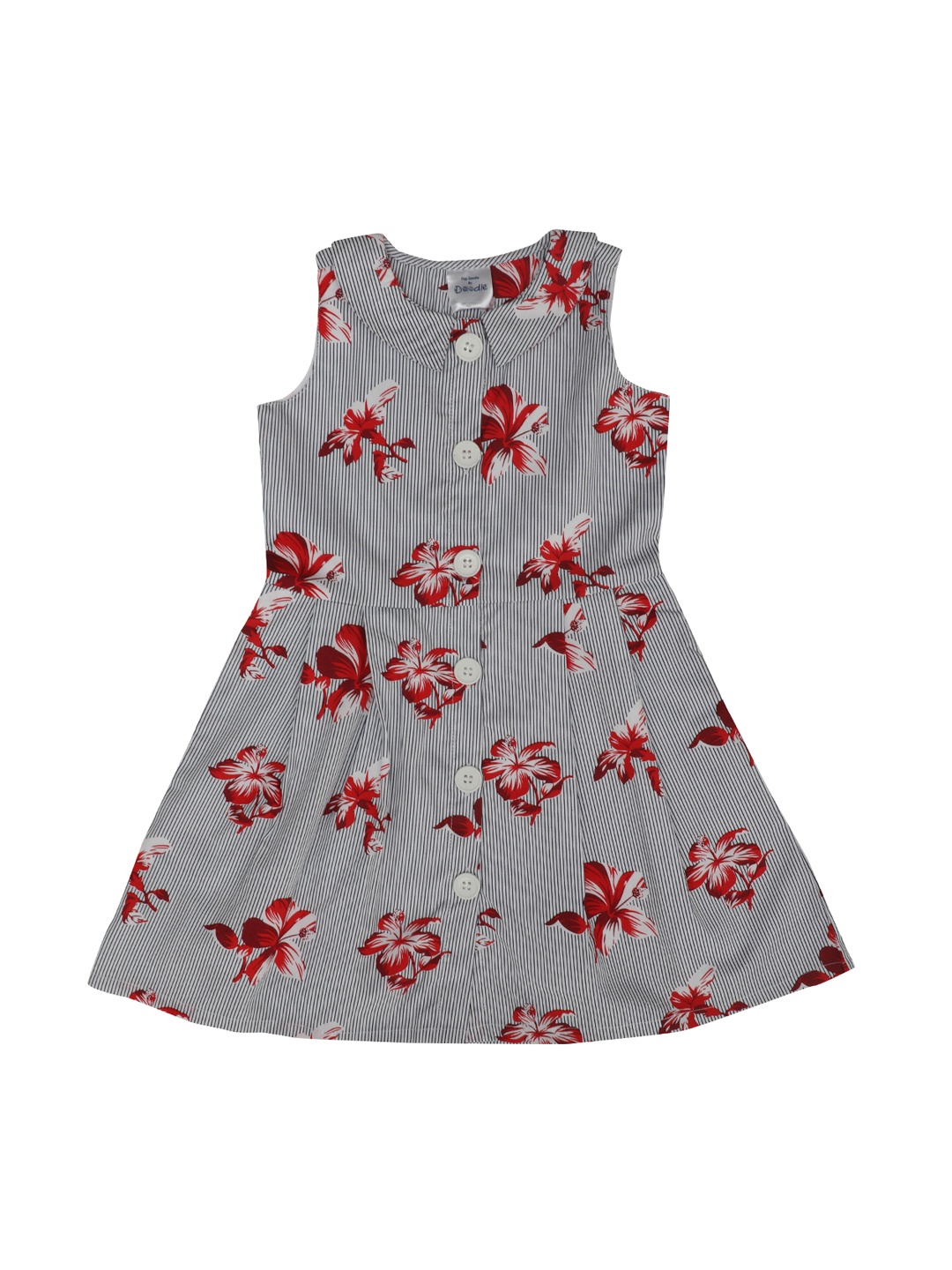 

Doodle Girls White & Navy Blue Floral Printed A-Line Dress
