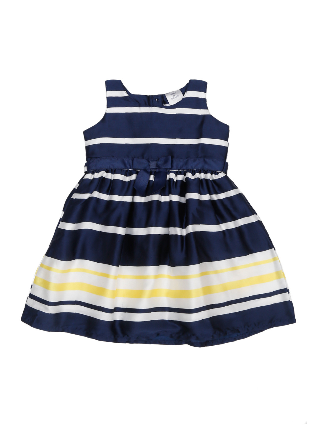 

Doodle Girls Navy Blue & White Striped Fit and Flare Dress