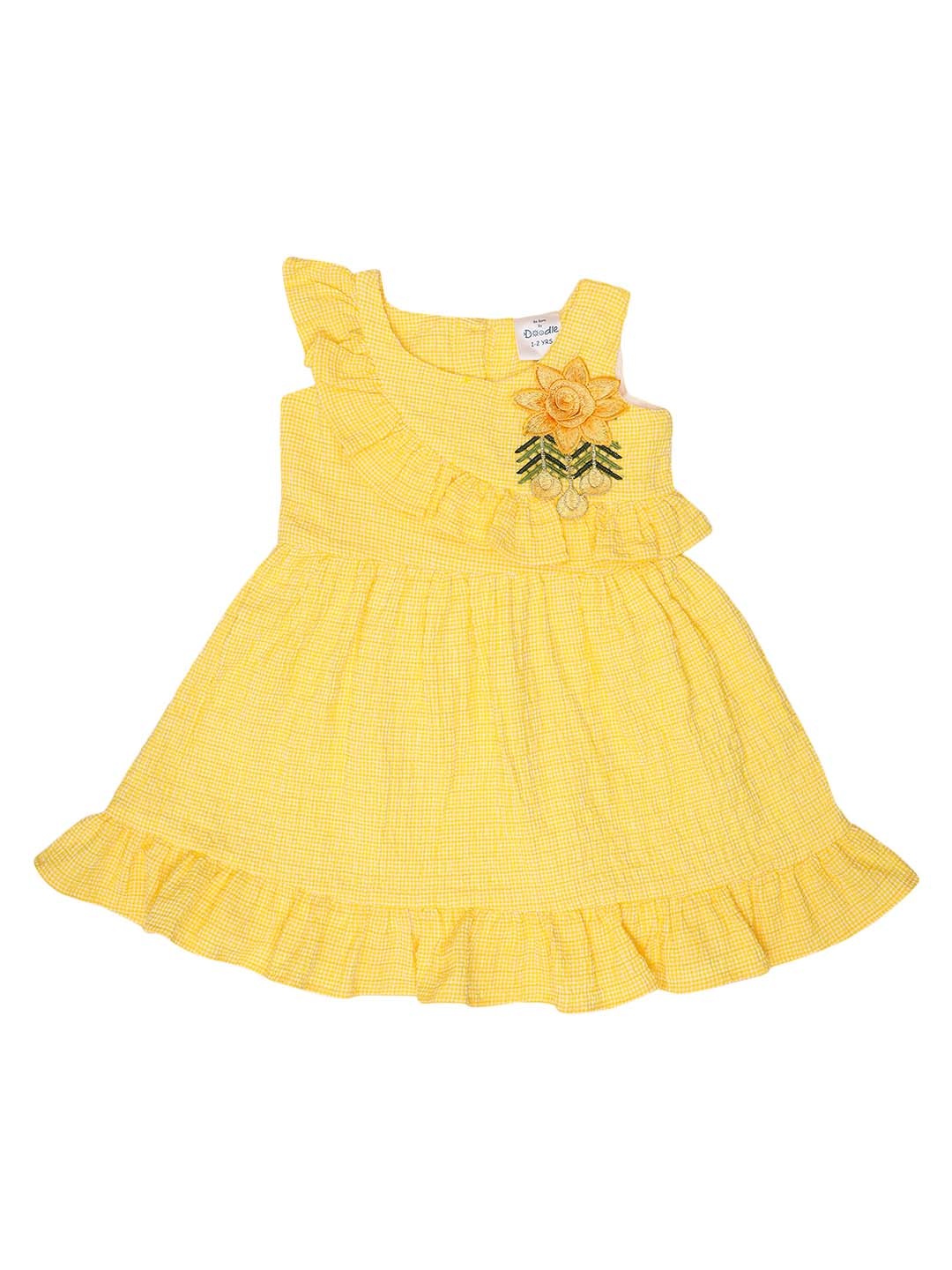 

Doodle Girls Yellow Checked A-Line Dress