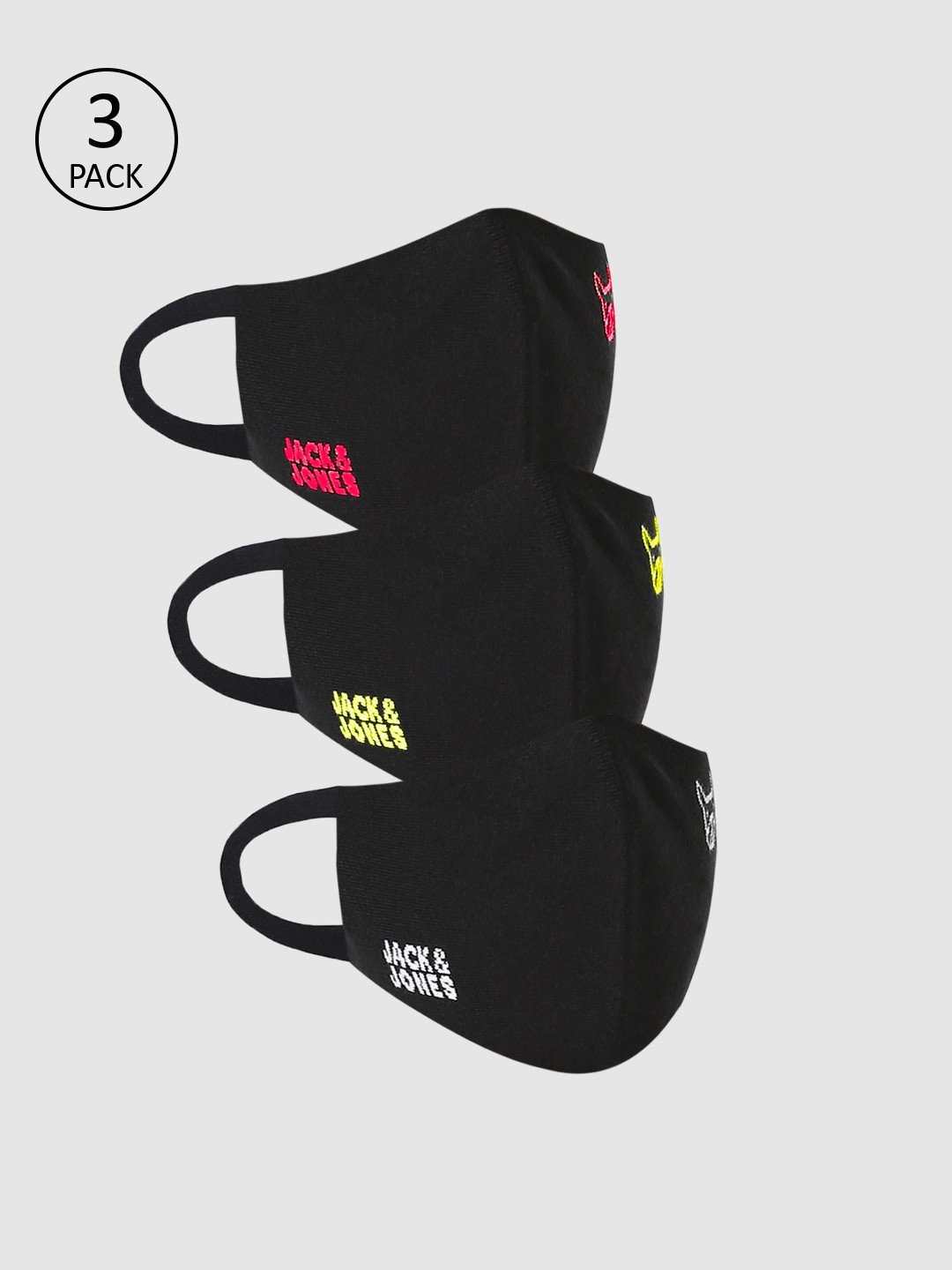 

Jack & Jones Men 3 Pcs 3 Ply Reusable Masks, Black