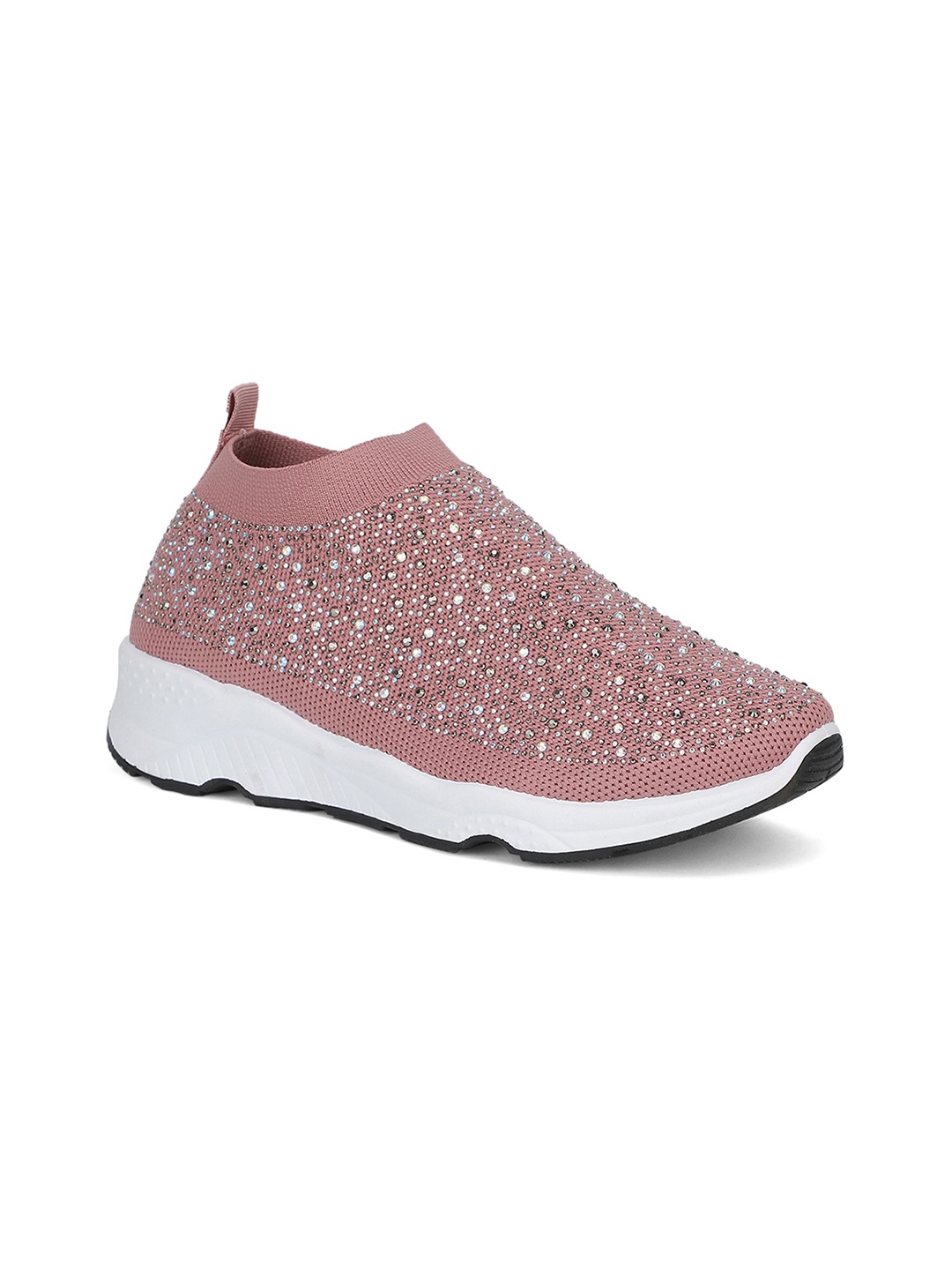 

Khadims Women Pink Woven Design Embellished Slip-On Sneakers
