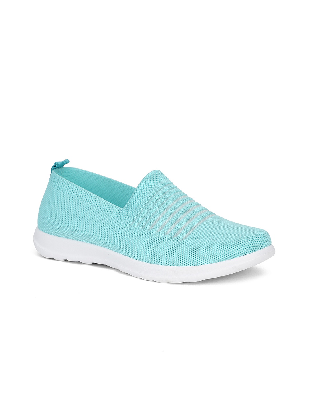 

Khadims Women Turquoise Blue Striped Slip-On Sneakers