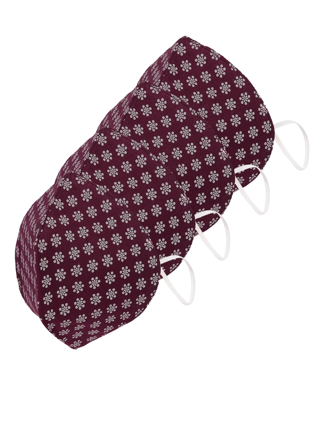 

SOJANYA Unisex 4 Pcs Burgundy & Off-White Floral Print Reusable 3-Ply Outdoor Mask