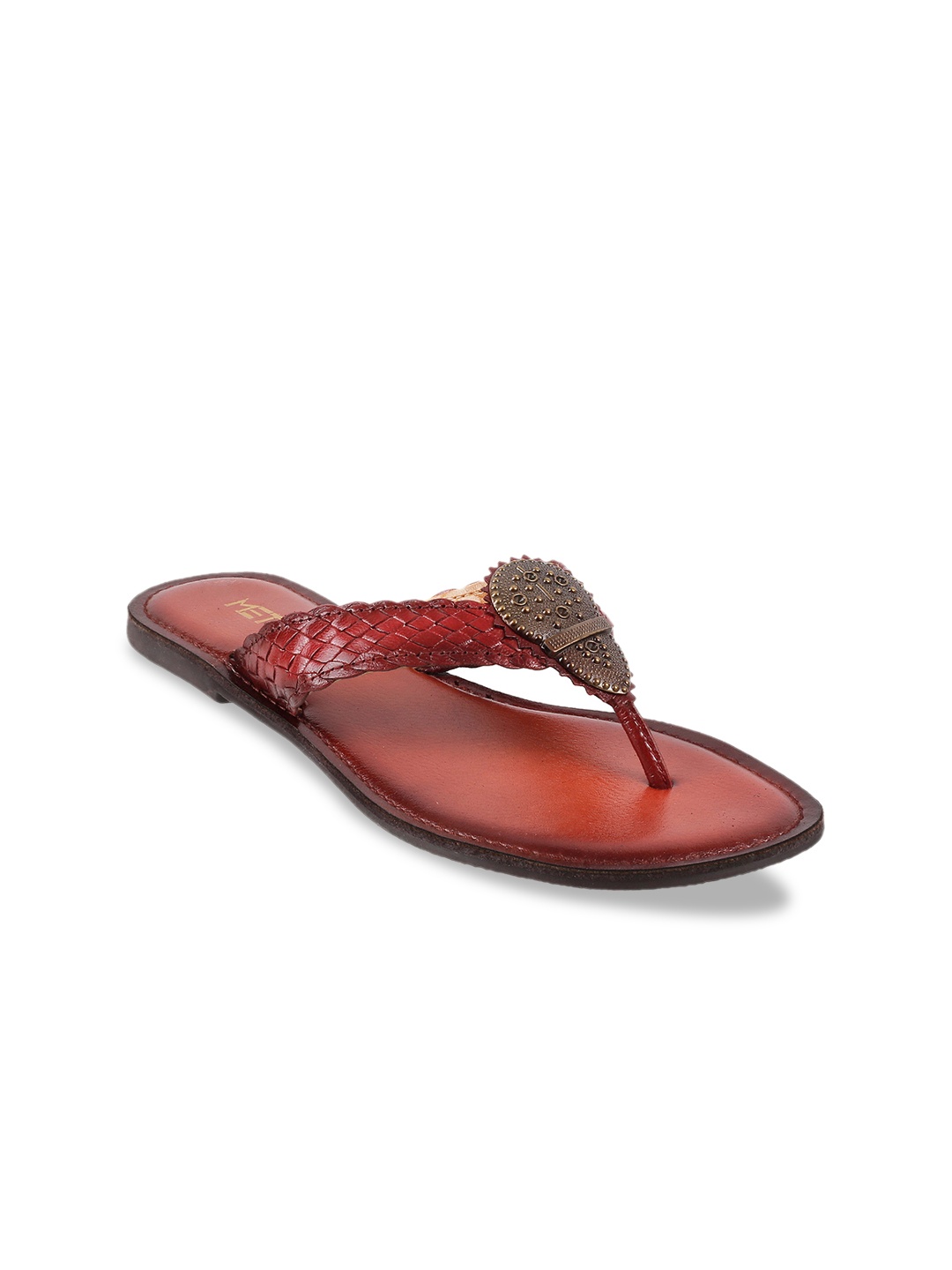 

Metro Women Maroon Woven Design Open Toe Flats