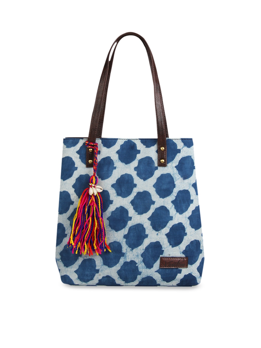 

Vivinkaa Blue & Off-White Printed Handheld Bag
