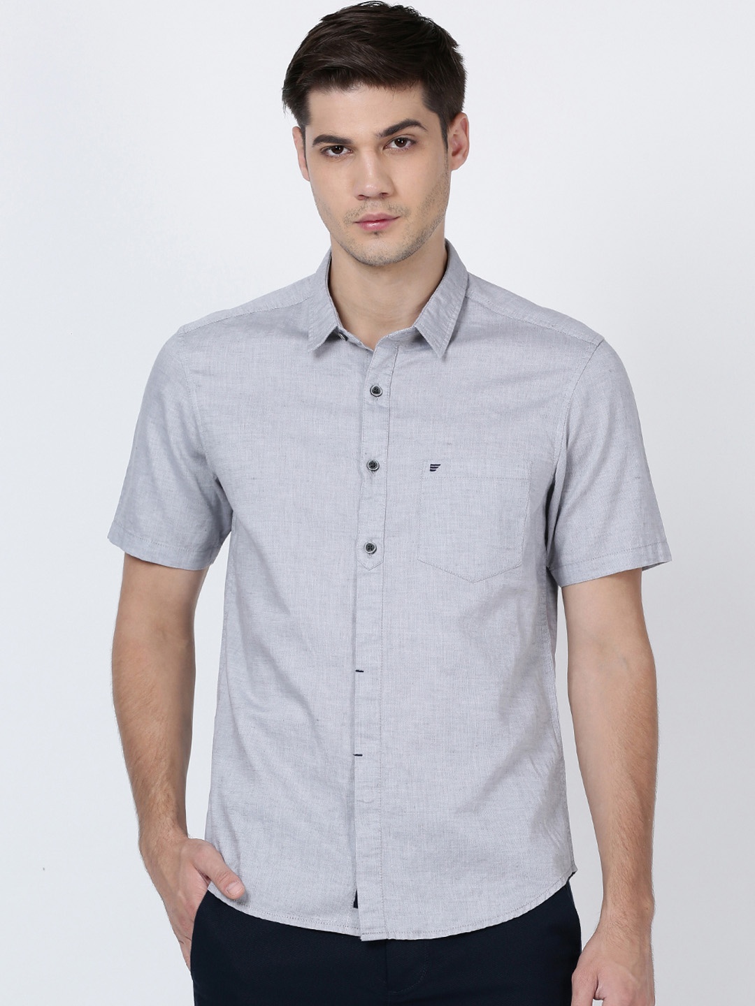 

t-base Men Grey Regular Fit Solid Casual Shirt