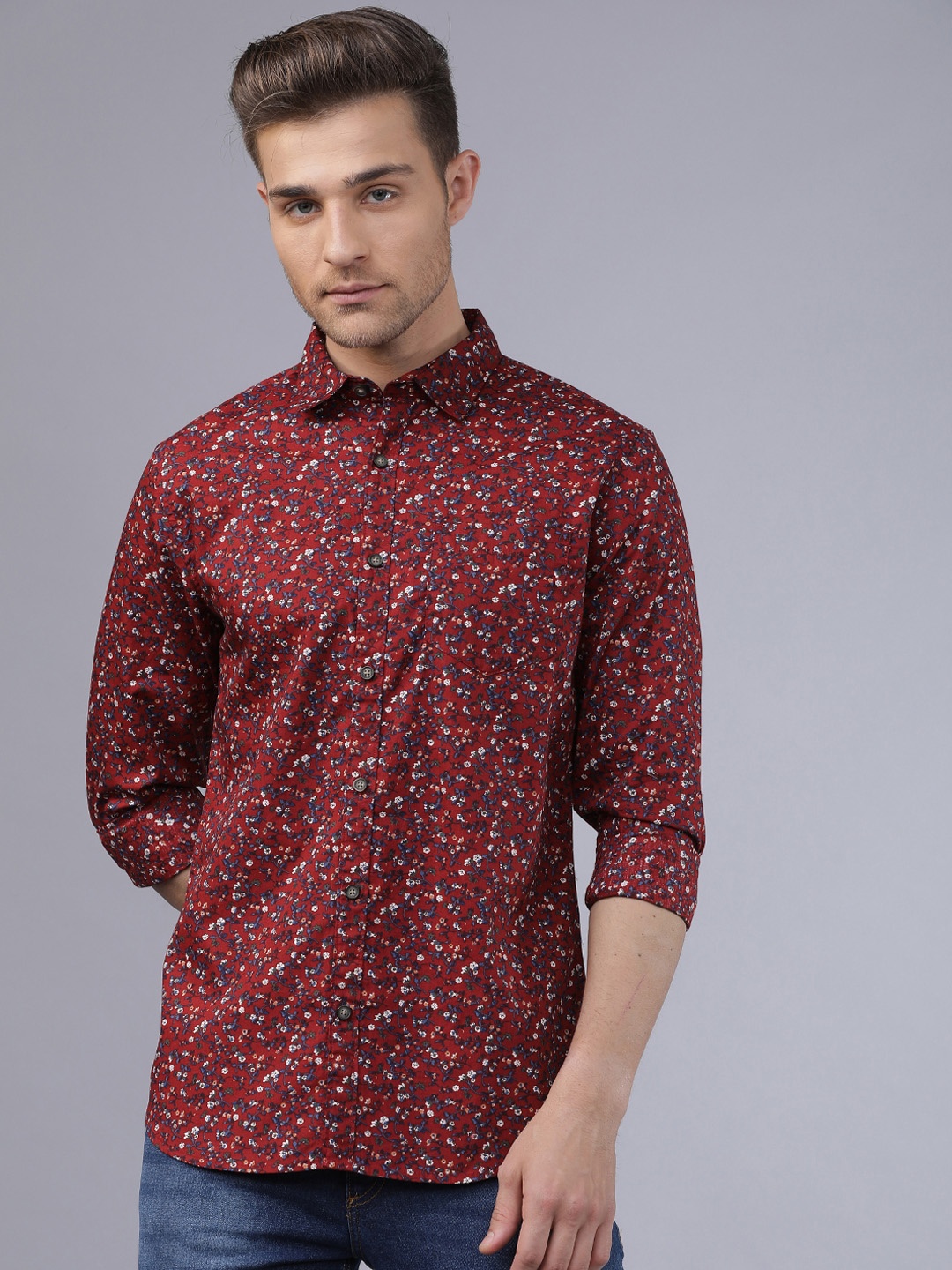 

HIGHLANDER Men Maroon Slim Fit Floral Print Casual Shirt