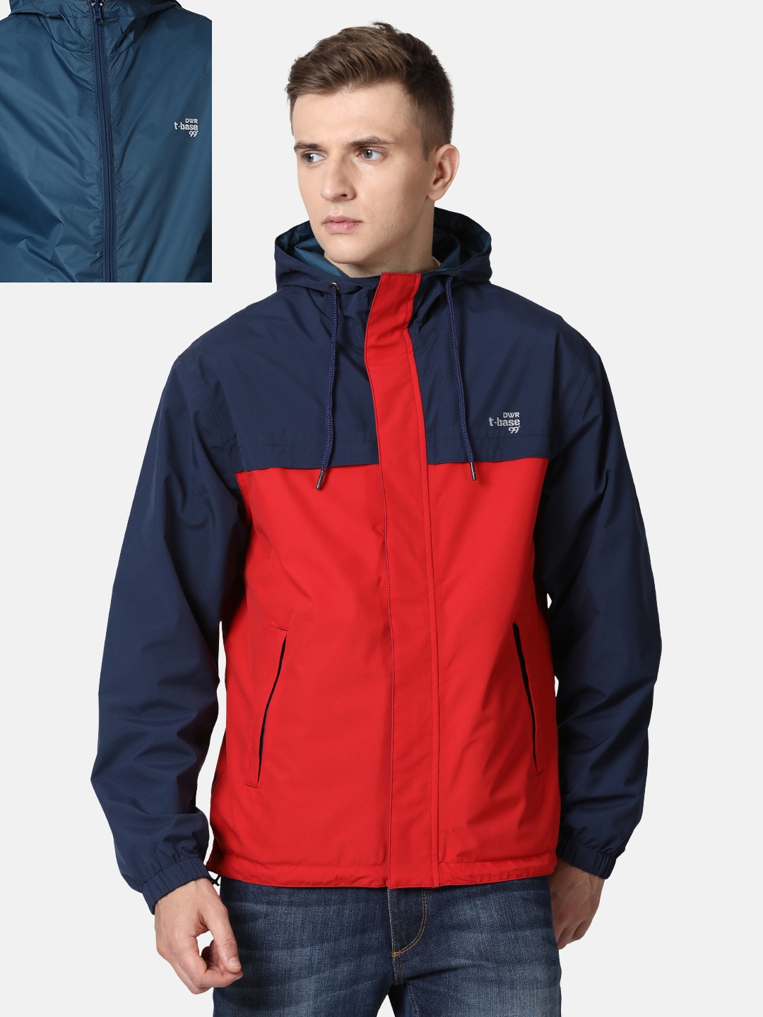 

t-base Men Red & Blue Reversible Seam Sealed Rain Jacket