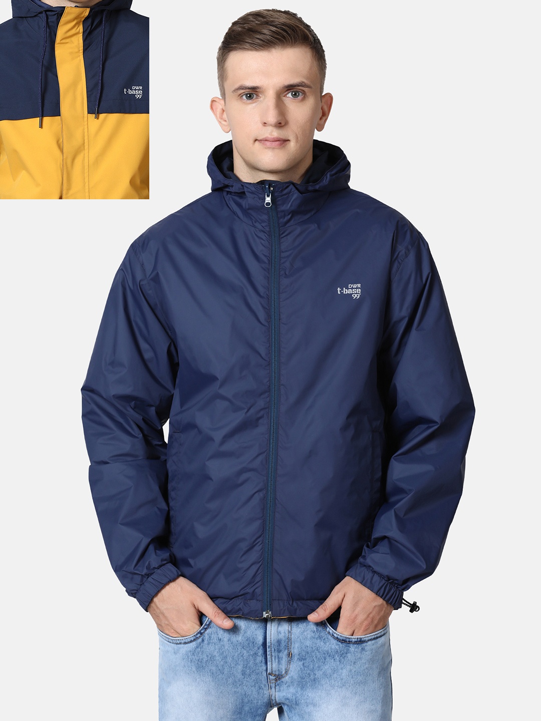 

t-base Men Blue & Yellow Reversible Seam Sealed Rain Jacket