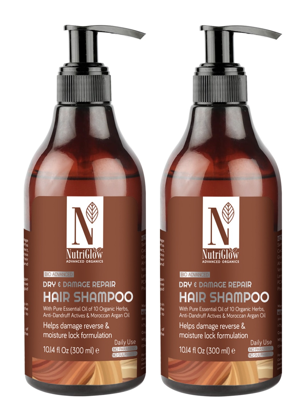 

Nutriglow Advanced Organics Set of 2 Dry & Damage Repair Hair Shampoo - 300 ml Each, Multi