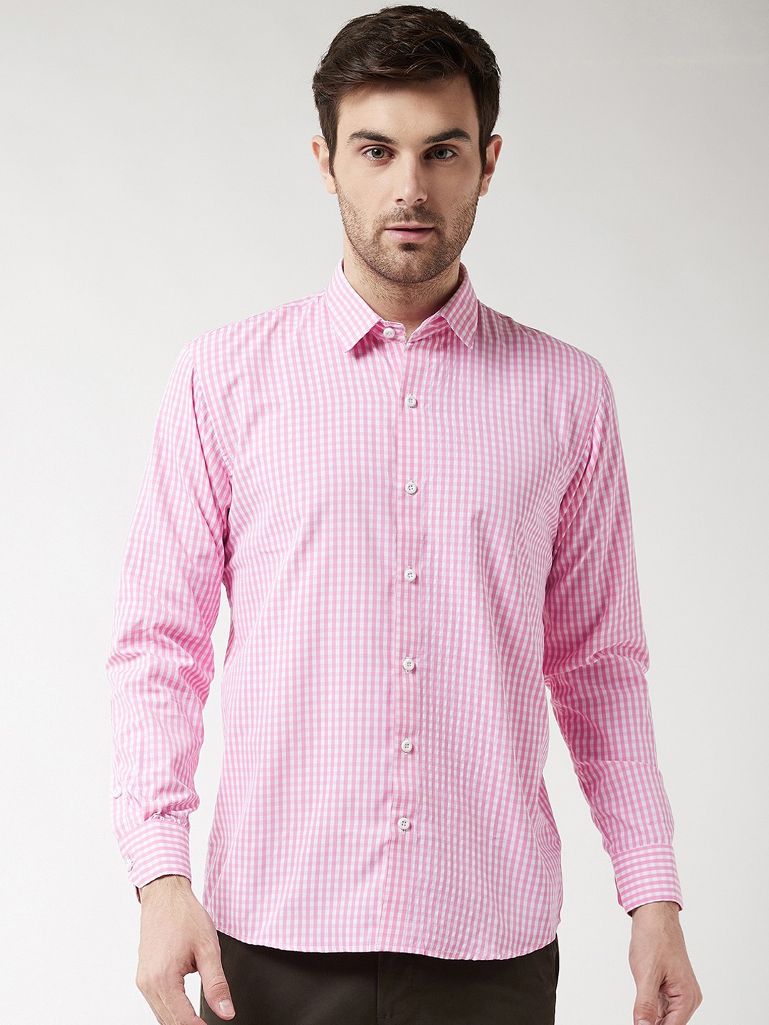 

SOJANYA Men Pink & White Regular Fit Checked Casual Shirt