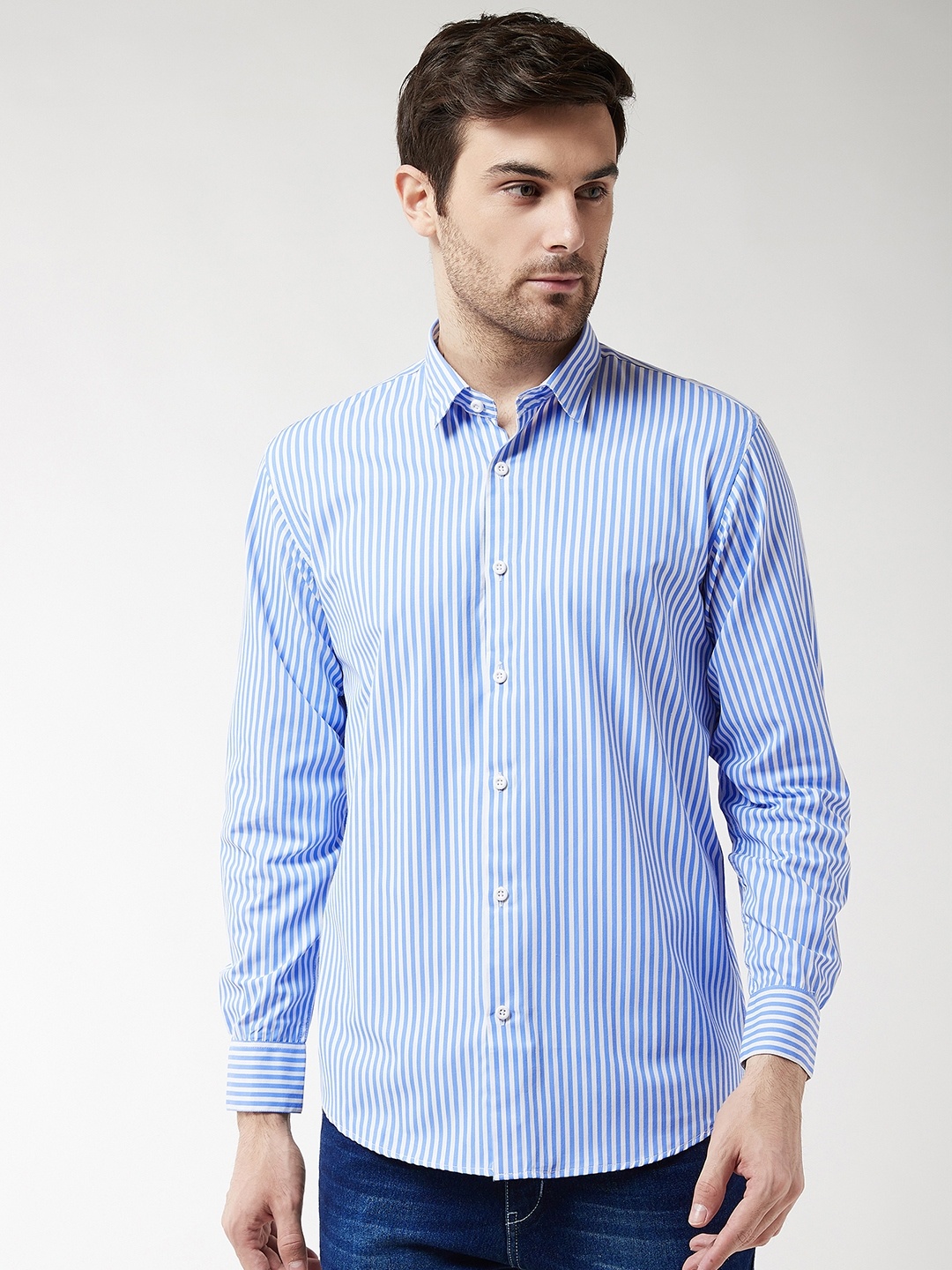 

SOJANYA Men Blue & White Regular Fit Striped Casual Cotton Shirt