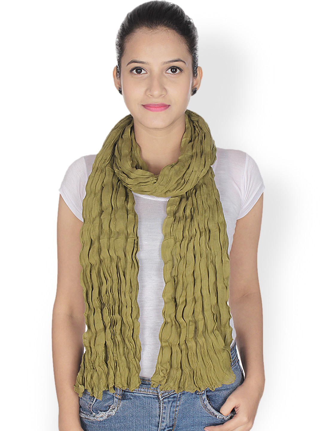 

Anekaant Olive Green Crushed Stole