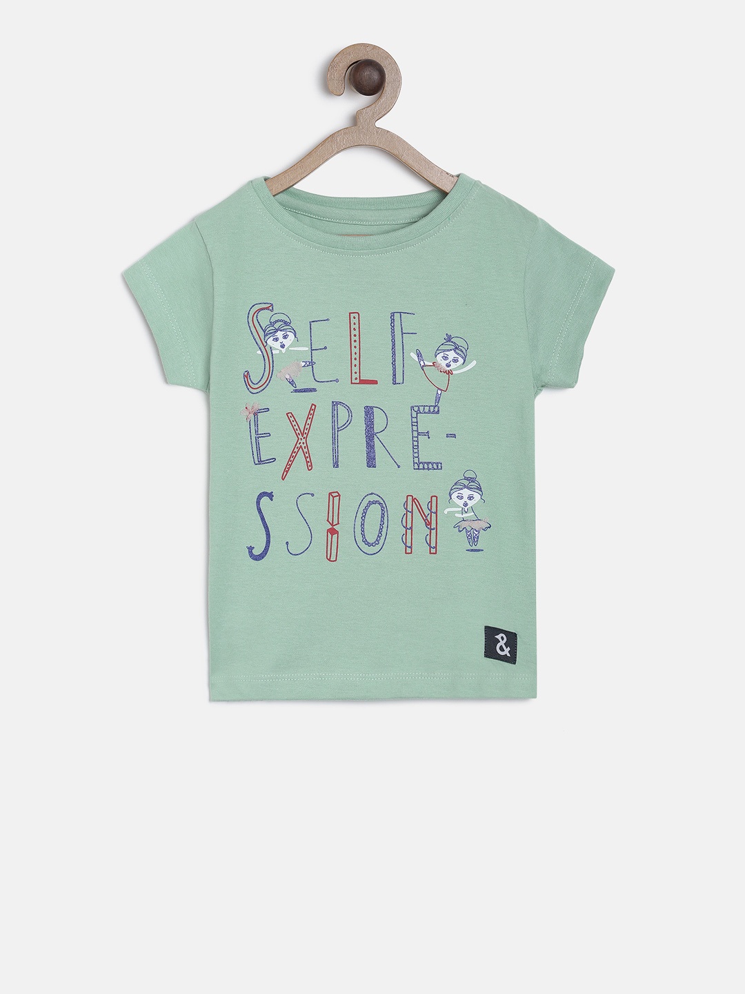 

TALES & STORIES Girls Green & Blue Printed Round Neck T-shirt