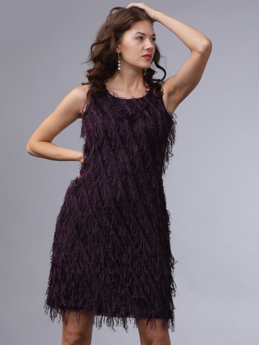 

Tokyo Talkies Women Burgundy Embellished Sheath Dress