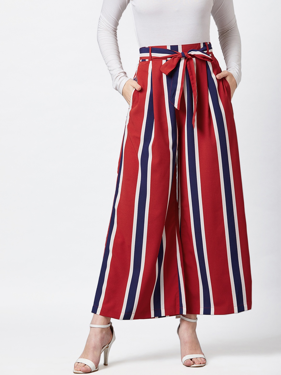 

PANIT Women Red & Blue Striped Flared Palazzos