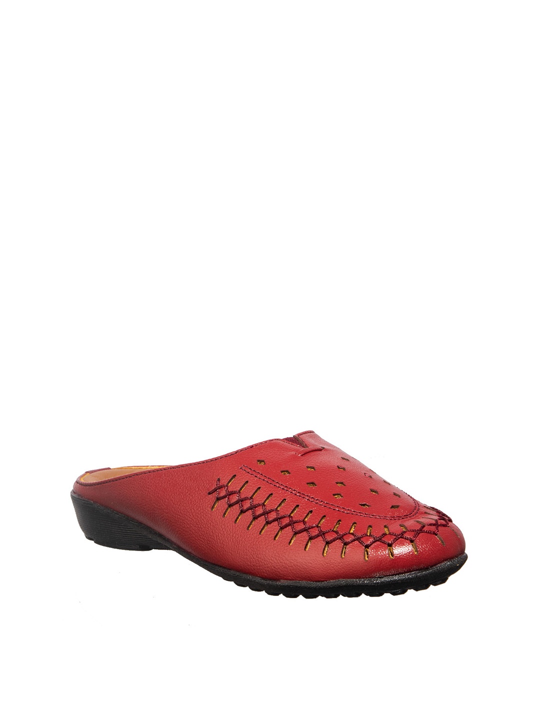 

Khadims Women Red Textured Leather Mules