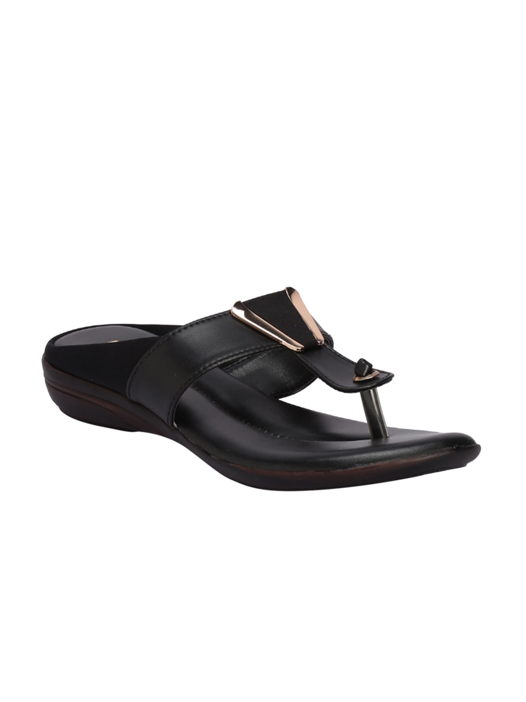 

Khadims Women Black Solid T-Strap Flats