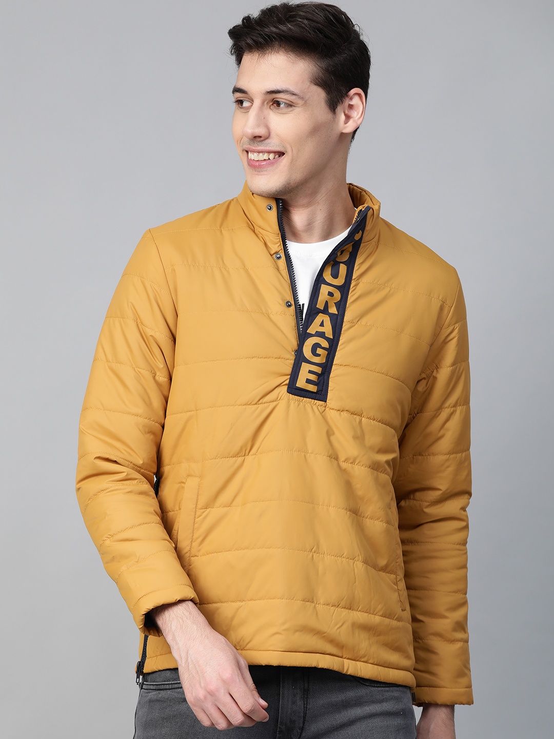 

HERE&NOW Men Mustard Yellow Solid Padded Jacket