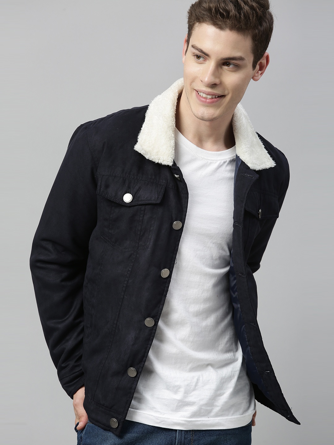 

HERE&NOW Men Navy Blue Solid Tailored Jacket