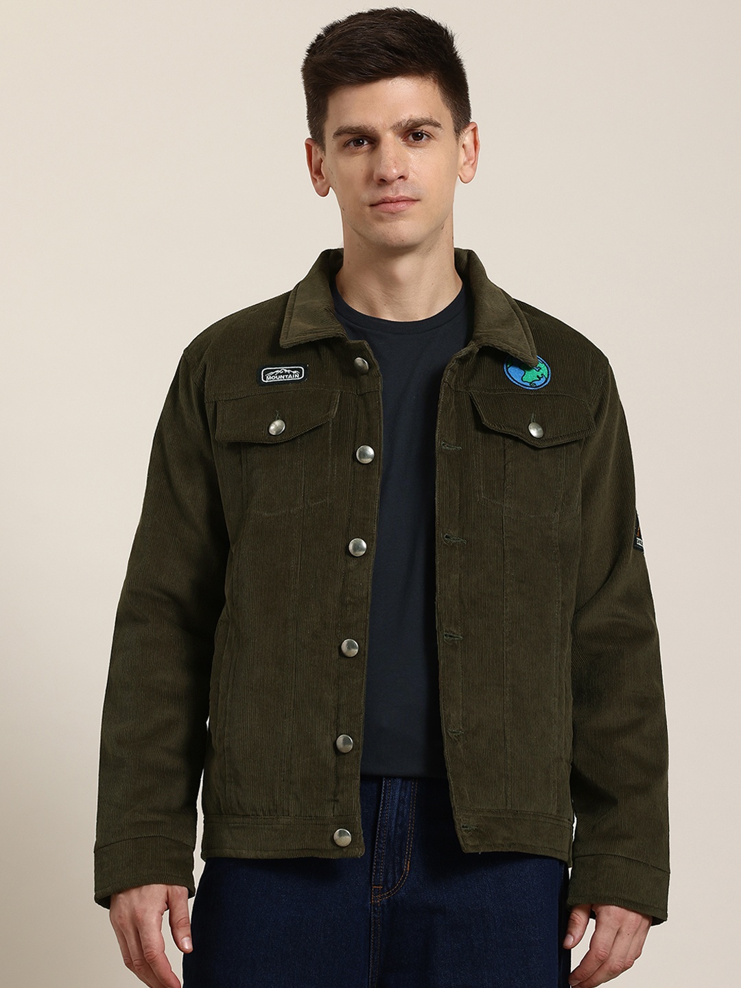 

HERE&NOW Applique Corduroy Tailored Jacket, Olive