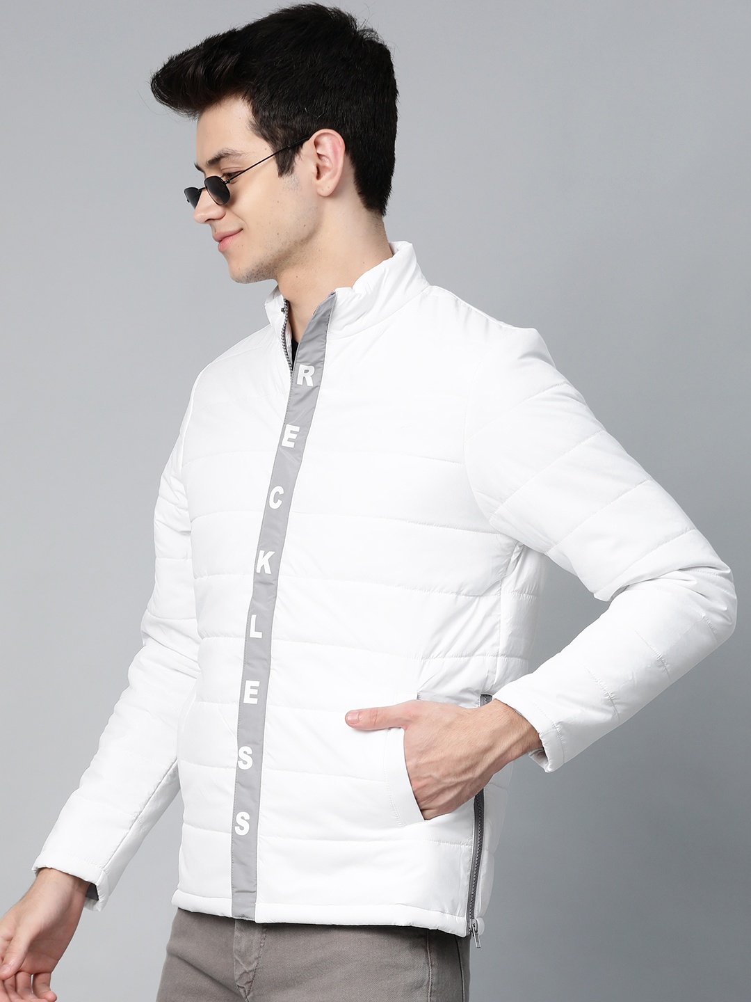 

HERE&NOW Men White Solid Padded Jacket