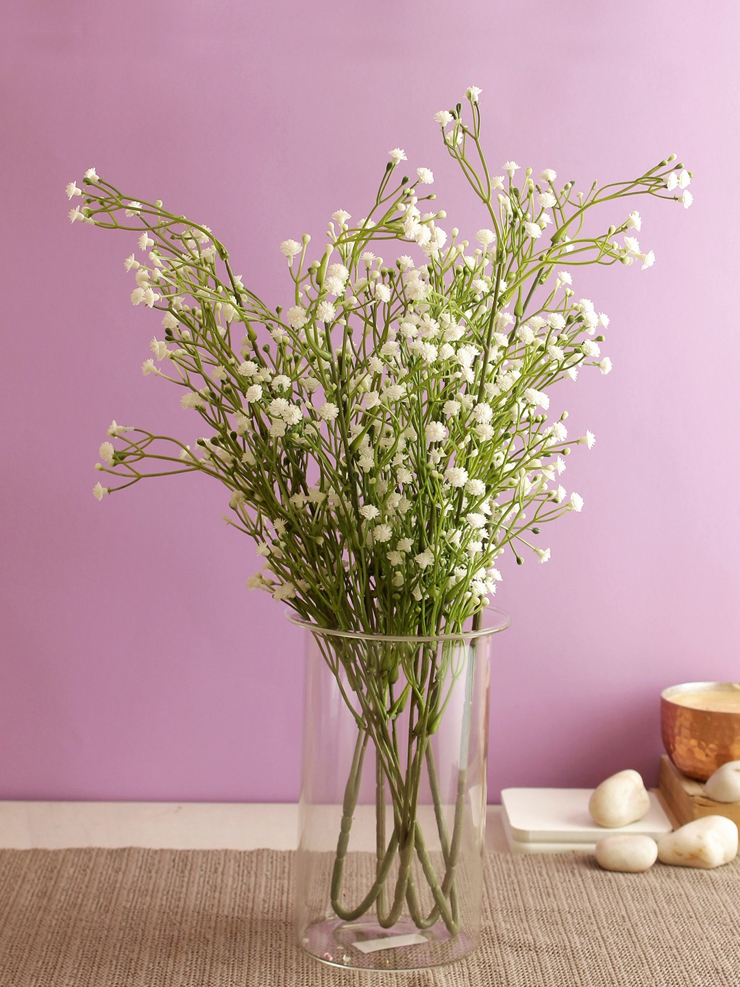 

Aapno Rajasthan Set of 4 White & Green Serene Artificial Millet Flowers