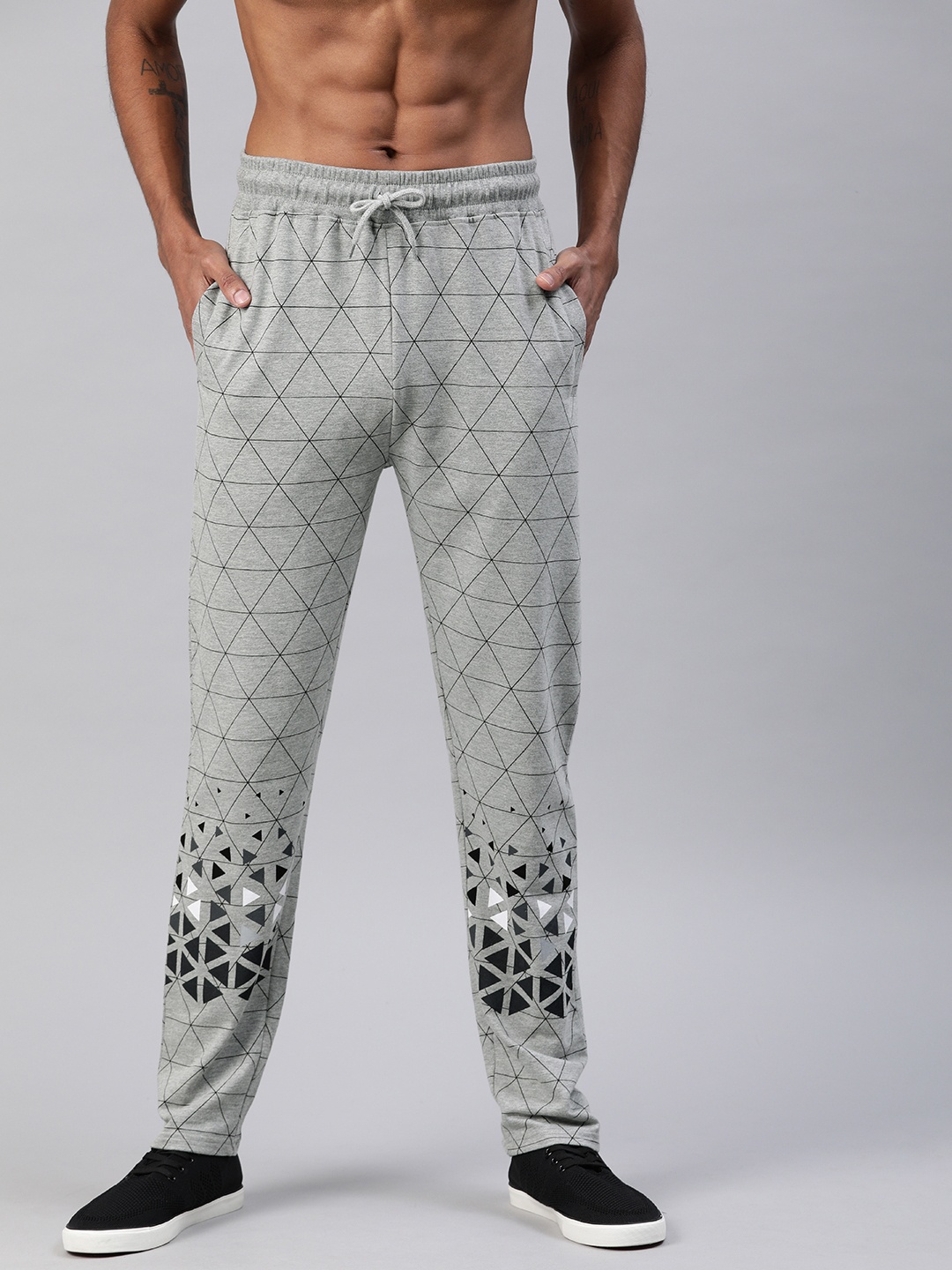 

HERE&NOW Men Grey & Black Printed Track Pants