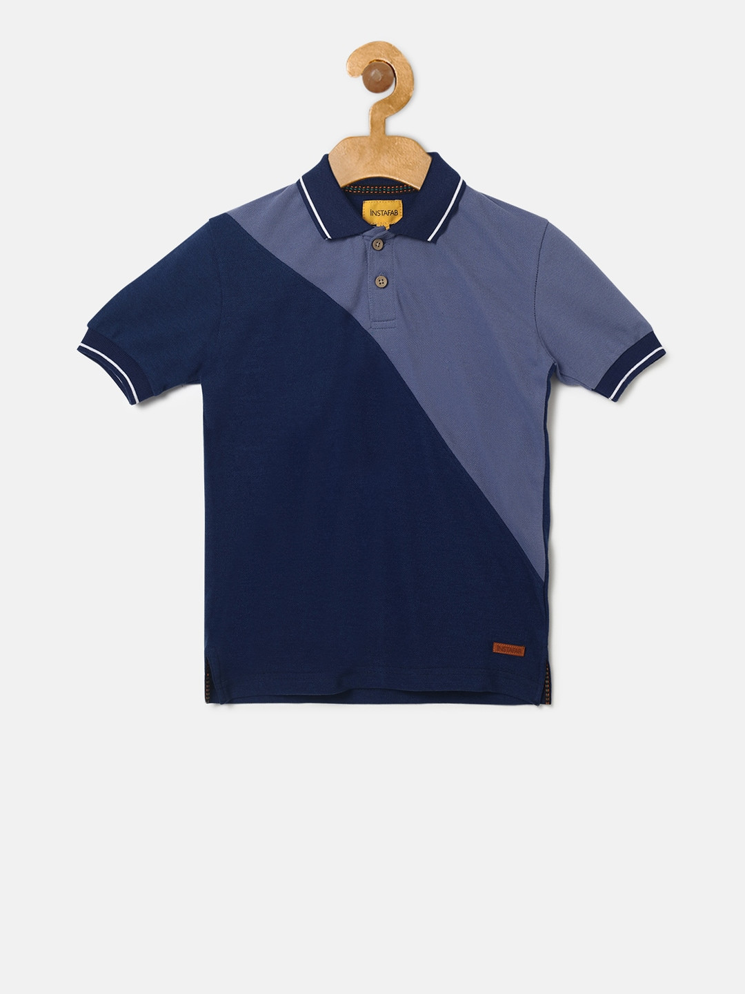 

Instafab Boys Navy Blue Colourblocked Polo Collar T-shirt