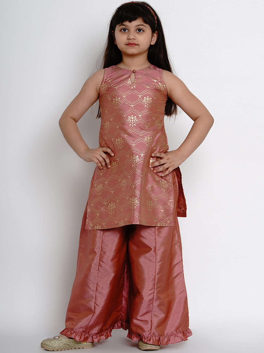 

Bitiya by Bhama Girls Peach-Coloured Printed Kurta with Palazzos