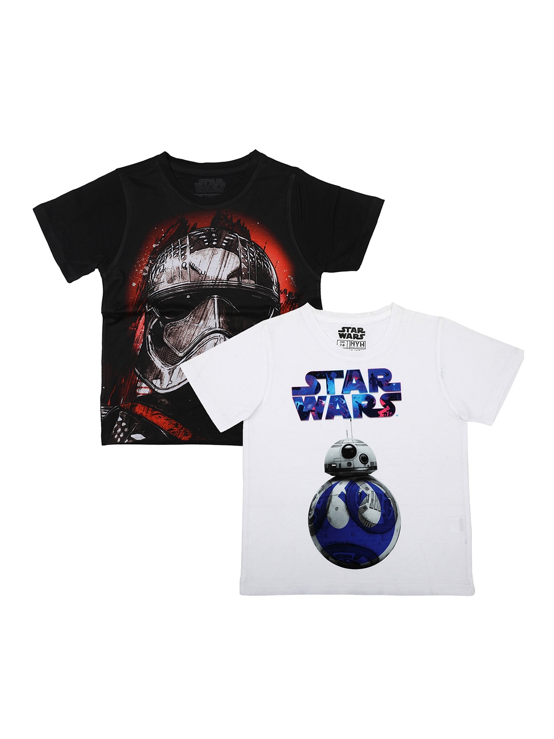 

YK Star Wars Boys Pack of 2 Star Wars Printed Round Neck T-shirt, Black