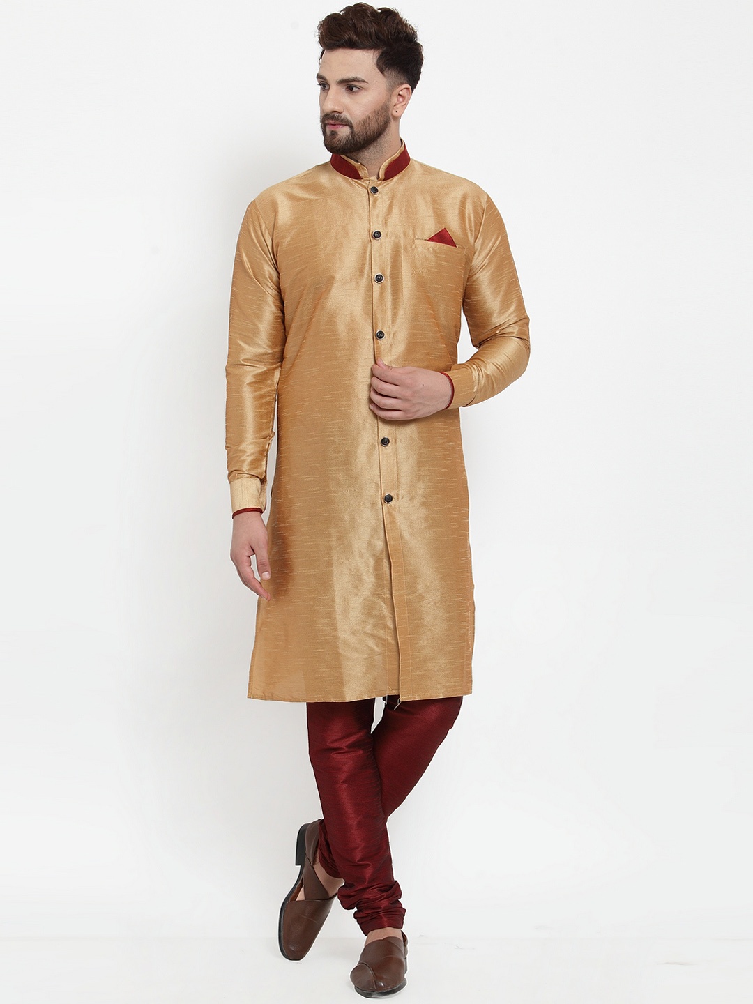 

Benstoke Men Copper-Toned & Maroon Solid Sherwani Set
