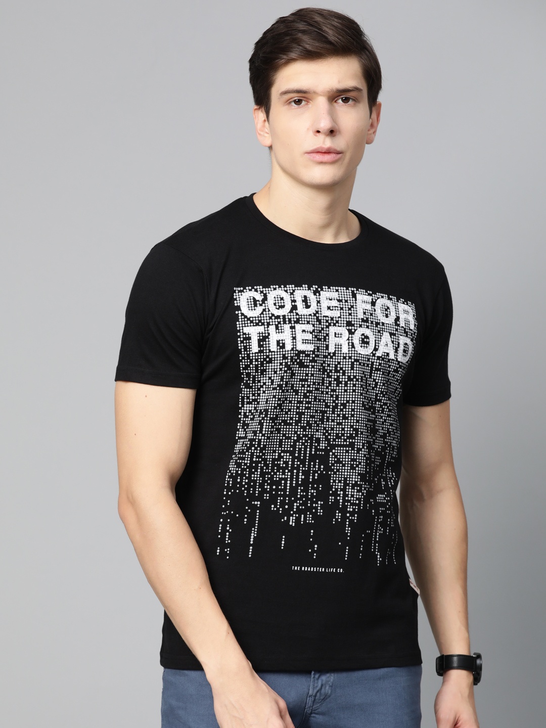 

Roadster Men Black Printed Round Neck T-shirt