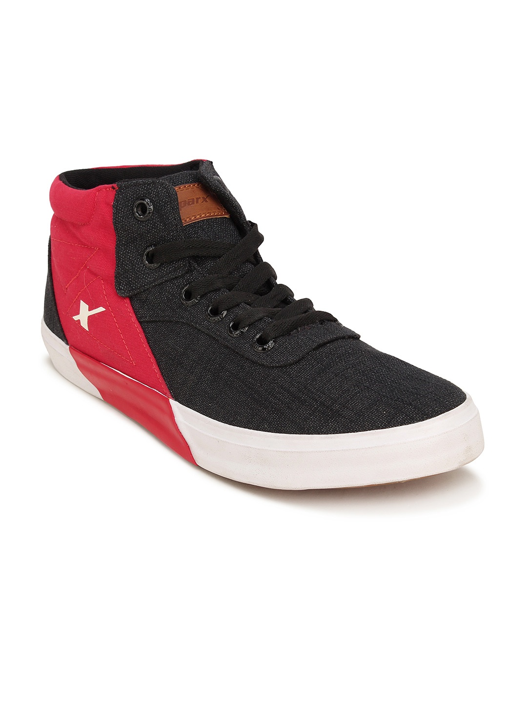 

Sparx Men Black & Red Printed Detail Mid-Top Sneakers