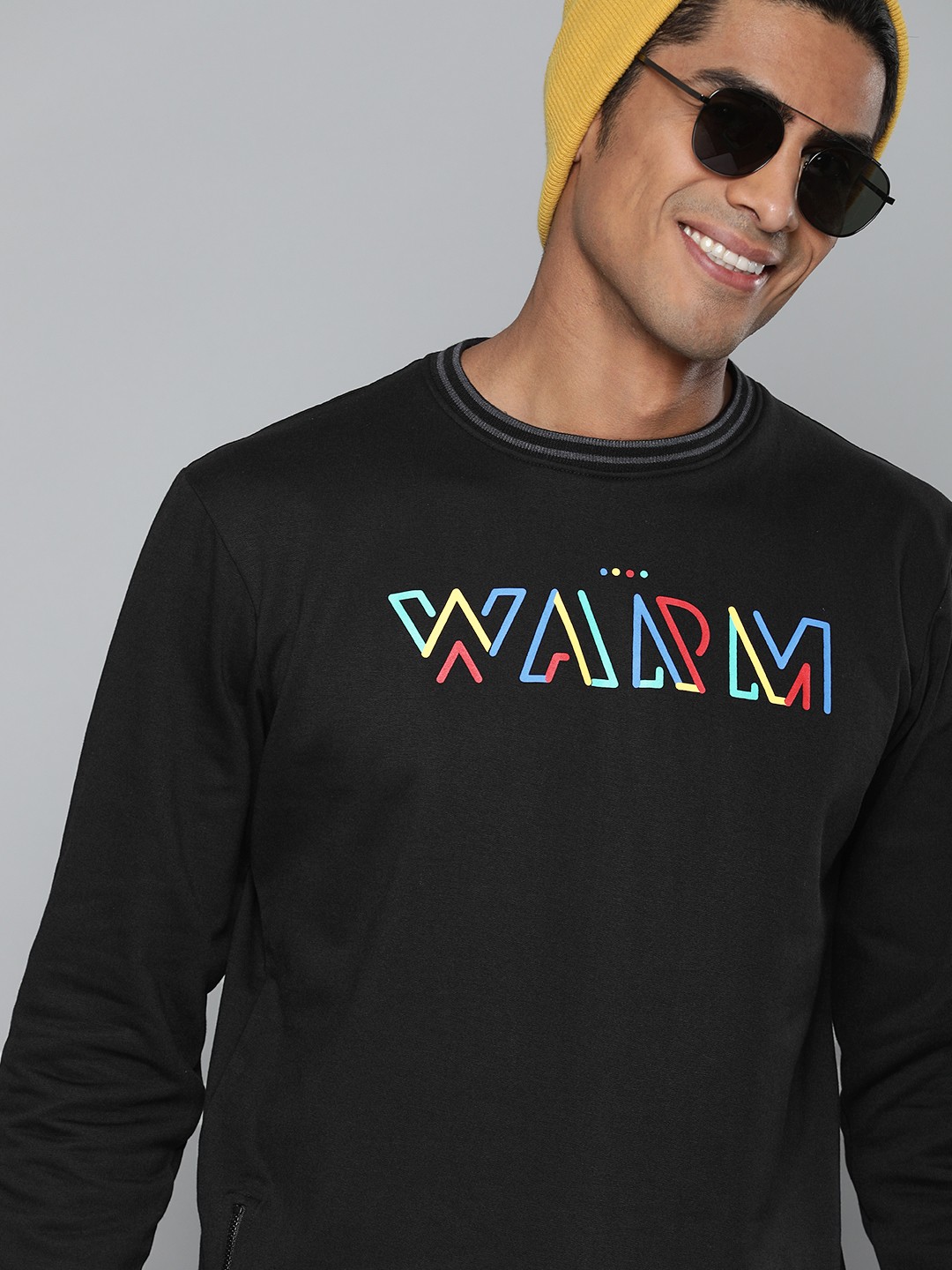 HERE&NOW Men Black & Multicoloured Printed Sweatshirt
