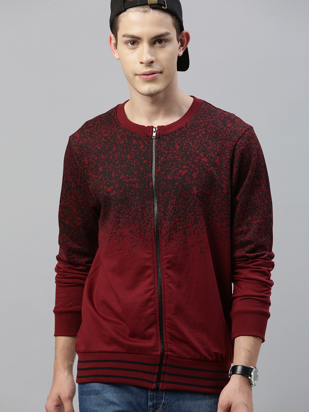 

HERE&NOW Men Maroon Printed Sweatshirt