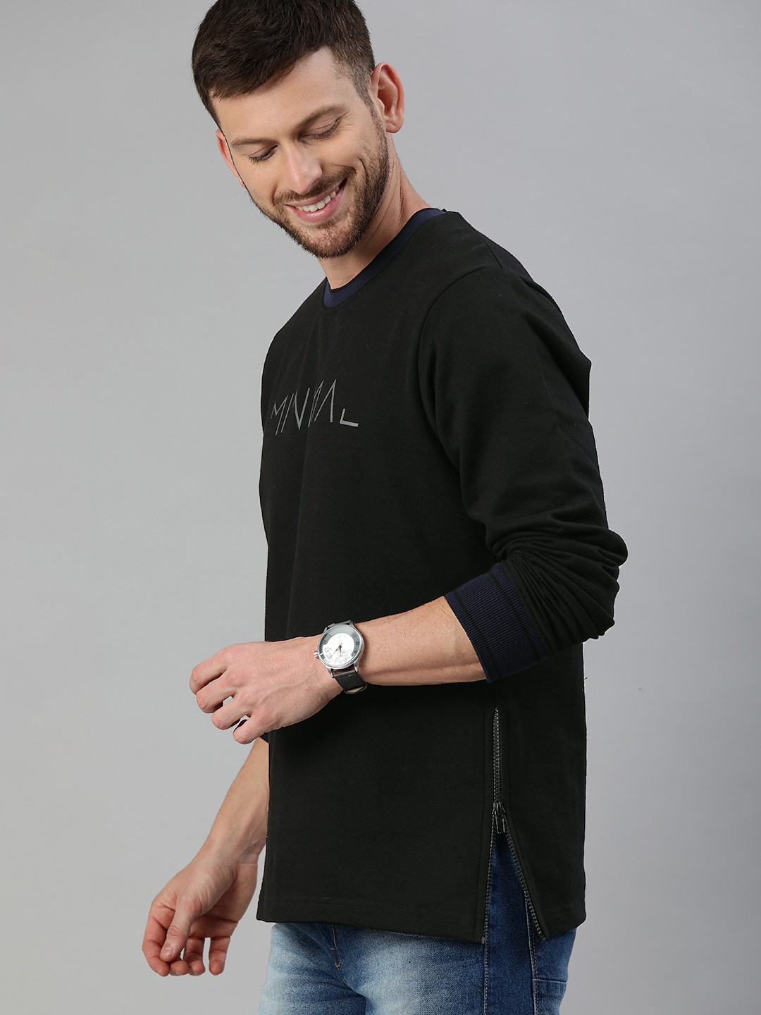 

HERE&NOW Men Black Printed Sweatshirt