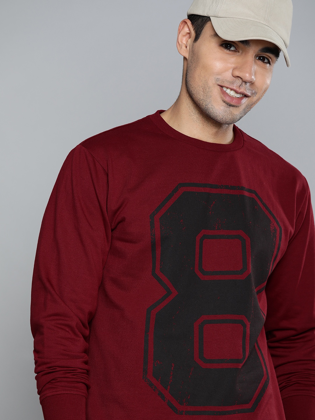 

HERE&NOW Men Maroon & Black Printed Sweatshirt