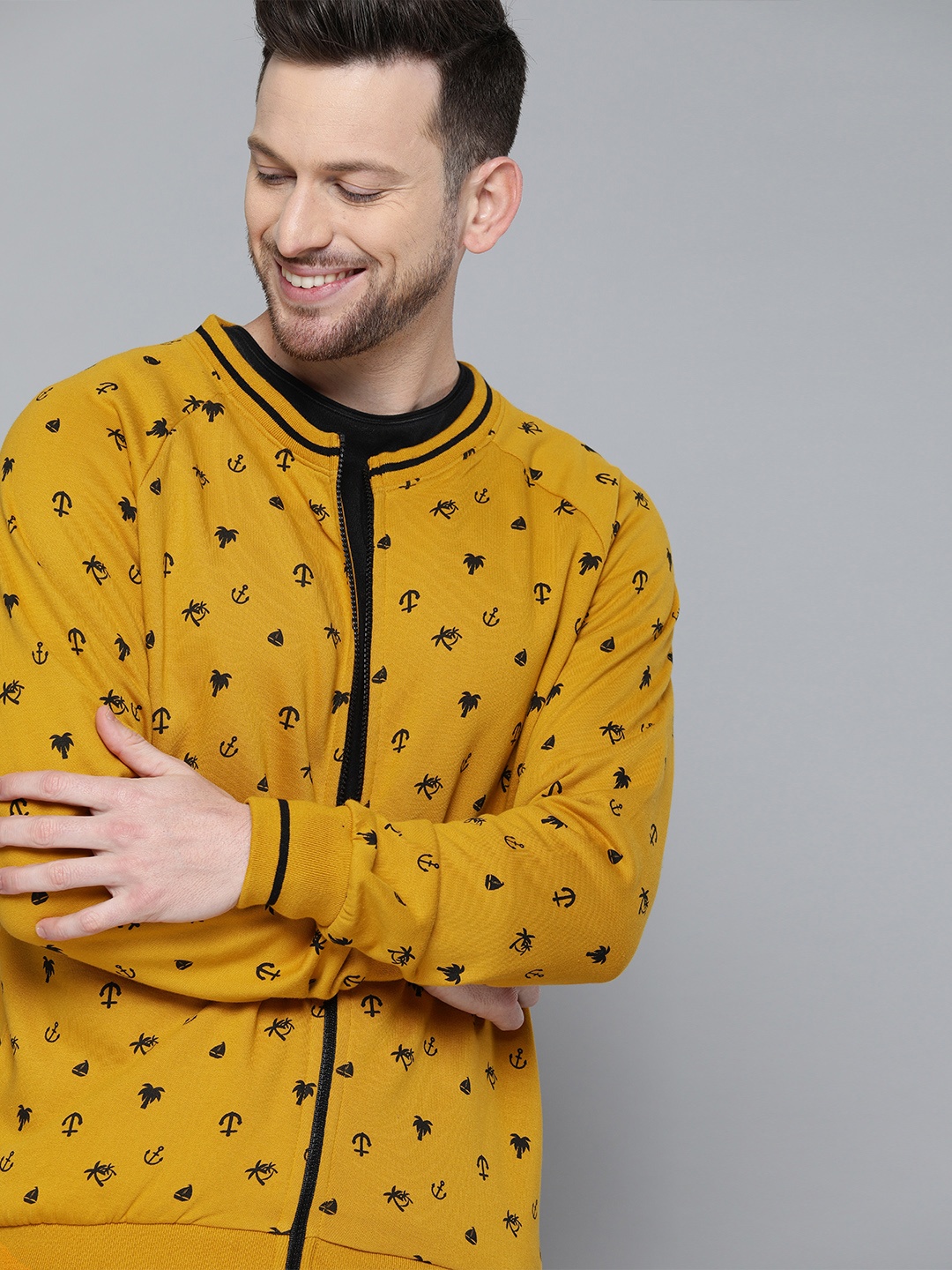 

HERE&NOW Men's Mustard & Black Printed Sweatshirt