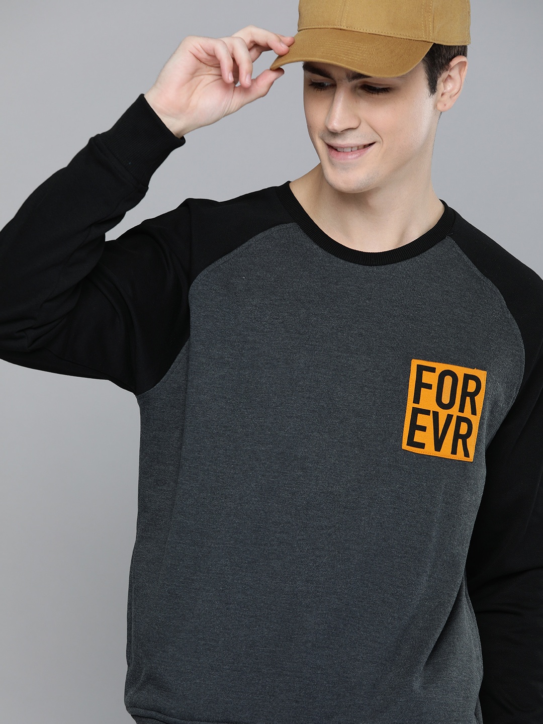 

HERE&NOW Men Charcoal & Black Printed Sweatshirt