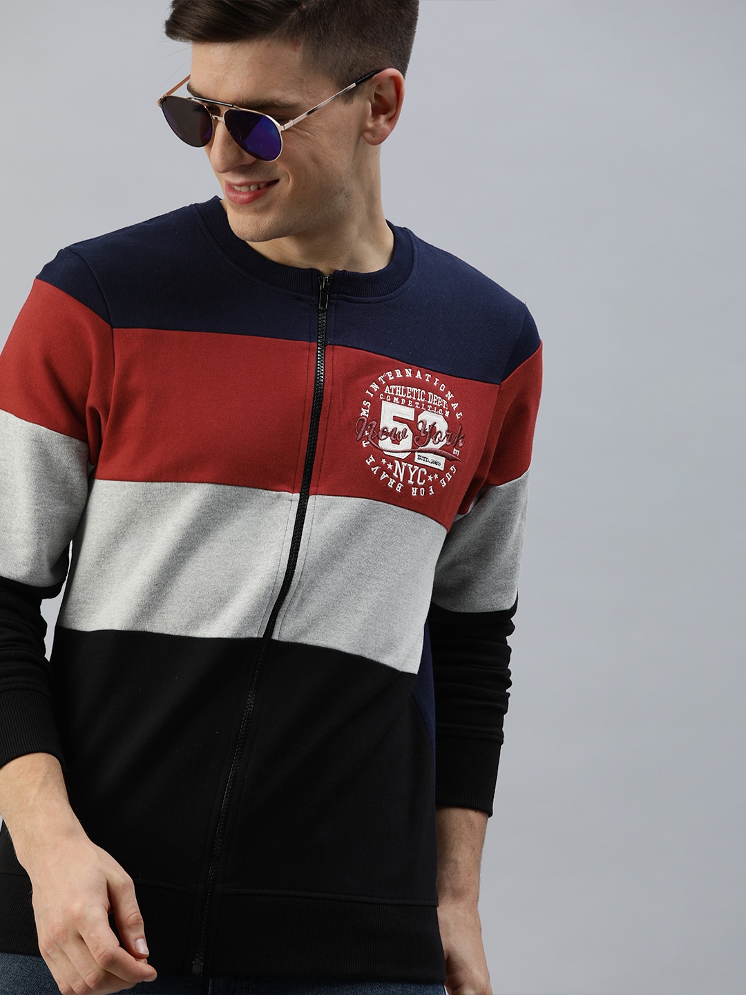 

HERE&NOW Men Black & Maroon Colourblocked Sweatshirt