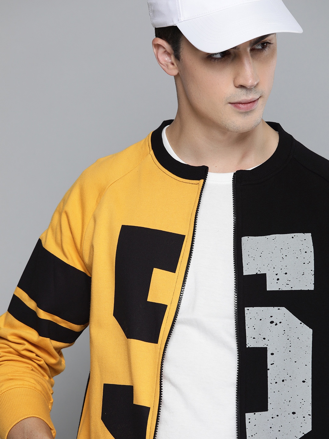 

HERE&NOW Men Black & Mustard Yellow Colourblocked Sweatshirt