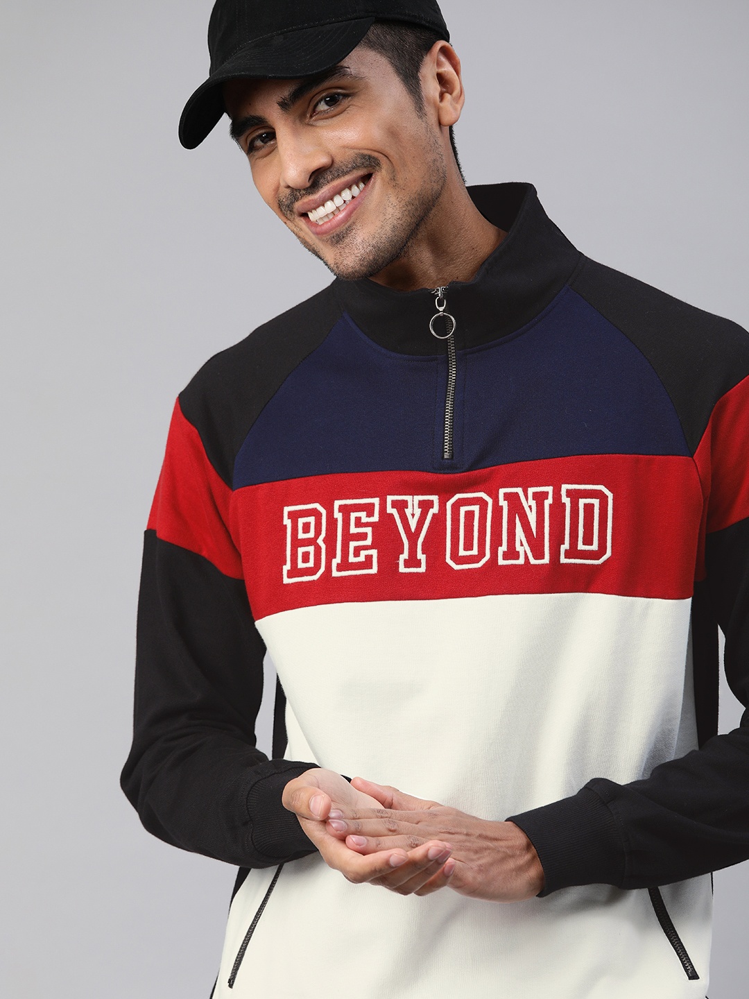 

HERE&NOW Men White & Red Colourblocked Sweatshirt