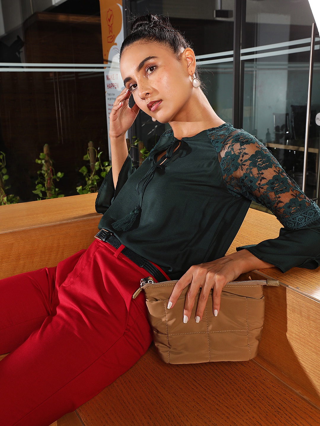 

Tokyo Talkies Women Green Self Design A-Line Top