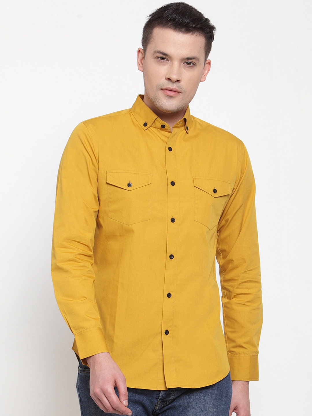 

Purple State Men Mustard Yellow Slim Fit Solid Casual Shirt