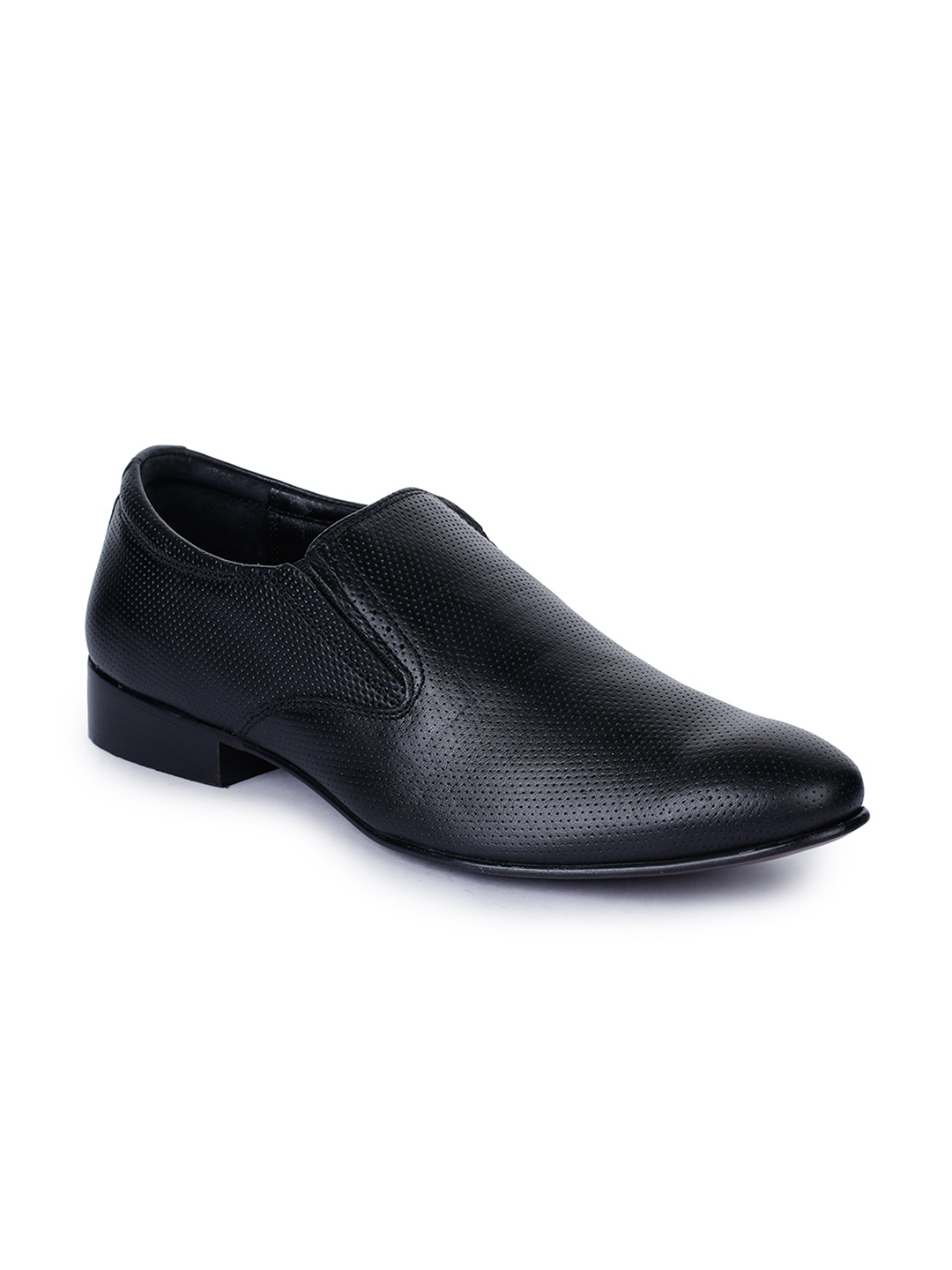 

Liberty Men Black Textured Leather Formal Slip-On Shoes