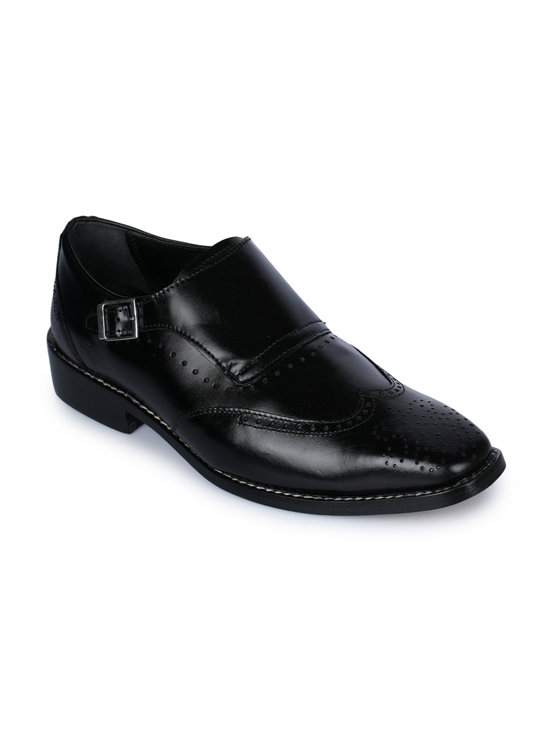 

Liberty Men Black Solid Leather Formal Monk Shoes