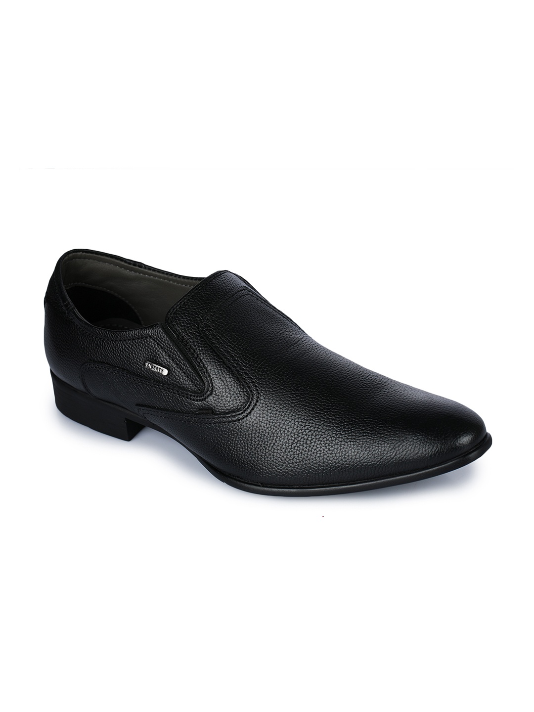 

Liberty Men Black Solid Leather Formal Slip-On Shoes